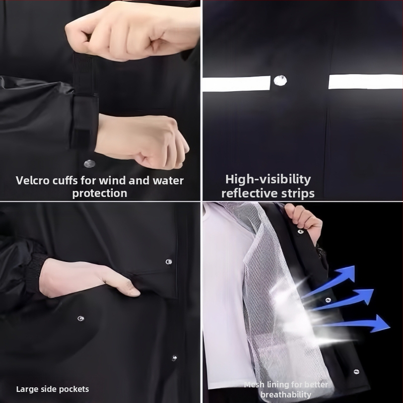 Lietaus apsiausto ir kelnių komplektas su atskiru dizainu, Oxford audinys, PVC vandeniui atsparus sluoksnis, suaugusiems, lauke važiavimui