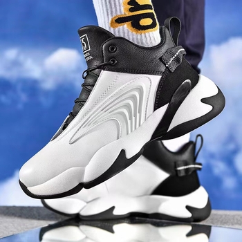 Sharp Bird ανδρικά παπούτσια μπάσκετ από δέρμα με παχιά σόλα, κορεατικού στυλ, αναπνεόμενα, αντιολισθητικά, EVA πάτος, PVC σόλα, σχέδιο ριγές