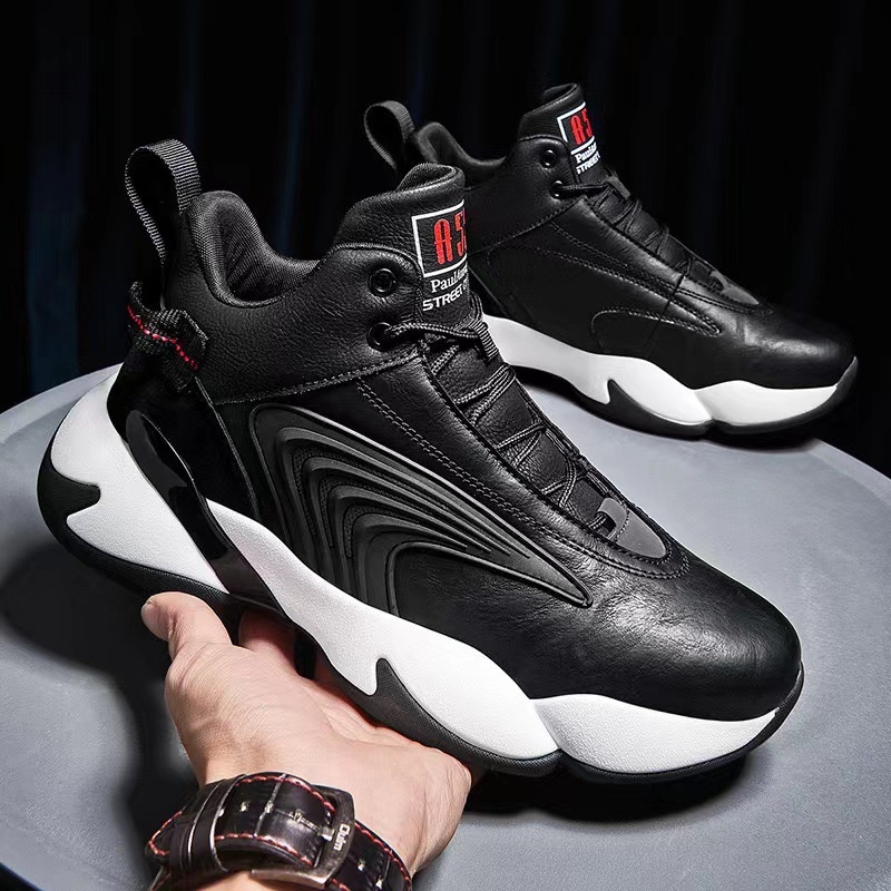 Sharp Bird ανδρικά παπούτσια μπάσκετ από δέρμα με παχιά σόλα, κορεατικού στυλ, αναπνεόμενα, αντιολισθητικά, EVA πάτος, PVC σόλα, σχέδιο ριγές