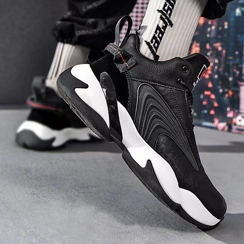 Sharp Bird ανδρικά παπούτσια μπάσκετ από δέρμα με παχιά σόλα, κορεατικού στυλ, αναπνεόμενα, αντιολισθητικά, EVA πάτος, PVC σόλα, σχέδιο ριγές