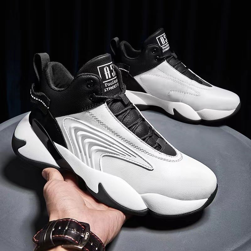 Sharp Bird ανδρικά παπούτσια μπάσκετ από δέρμα με παχιά σόλα, κορεατικού στυλ, αναπνεόμενα, αντιολισθητικά, EVA πάτος, PVC σόλα, σχέδιο ριγές