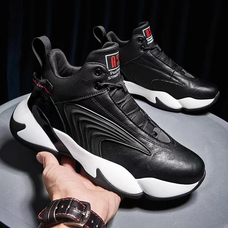 Sharp Bird ανδρικά παπούτσια μπάσκετ από δέρμα με παχιά σόλα, κορεατικού στυλ, αναπνεόμενα, αντιολισθητικά, EVA πάτος, PVC σόλα, σχέδιο ριγές