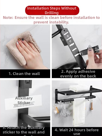 Stenný kúpeľňový úložný regál s vešiakom na uteráky - nerezová oceľ, nosnosť 30 kg, jednoúrovňový, model 300, povrchová úprava vypaľovanou farbou