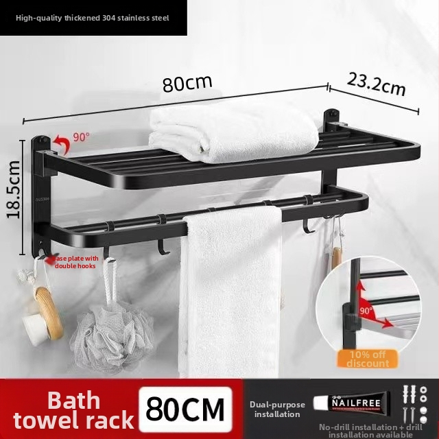 Stenný kúpeľňový úložný regál s vešiakom na uteráky - nerezová oceľ, nosnosť 30 kg, jednoúrovňový, model 300, povrchová úprava vypaľovanou farbou