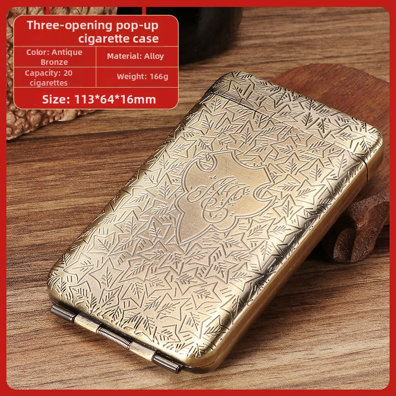 Cigarešu kārba no sakausējuma, triju nodalījumu dizains, klasisks Eiropas gravēts stils, viegls luksuss