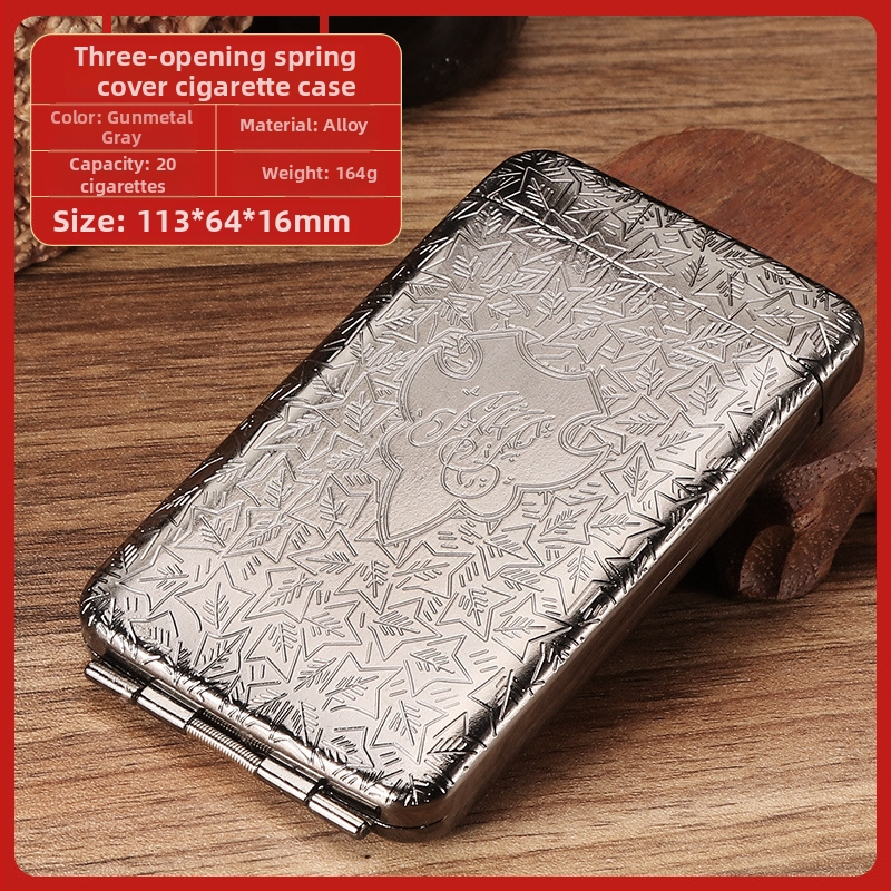 Cigarešu kārba no sakausējuma, triju nodalījumu dizains, klasisks Eiropas gravēts stils, viegls luksuss