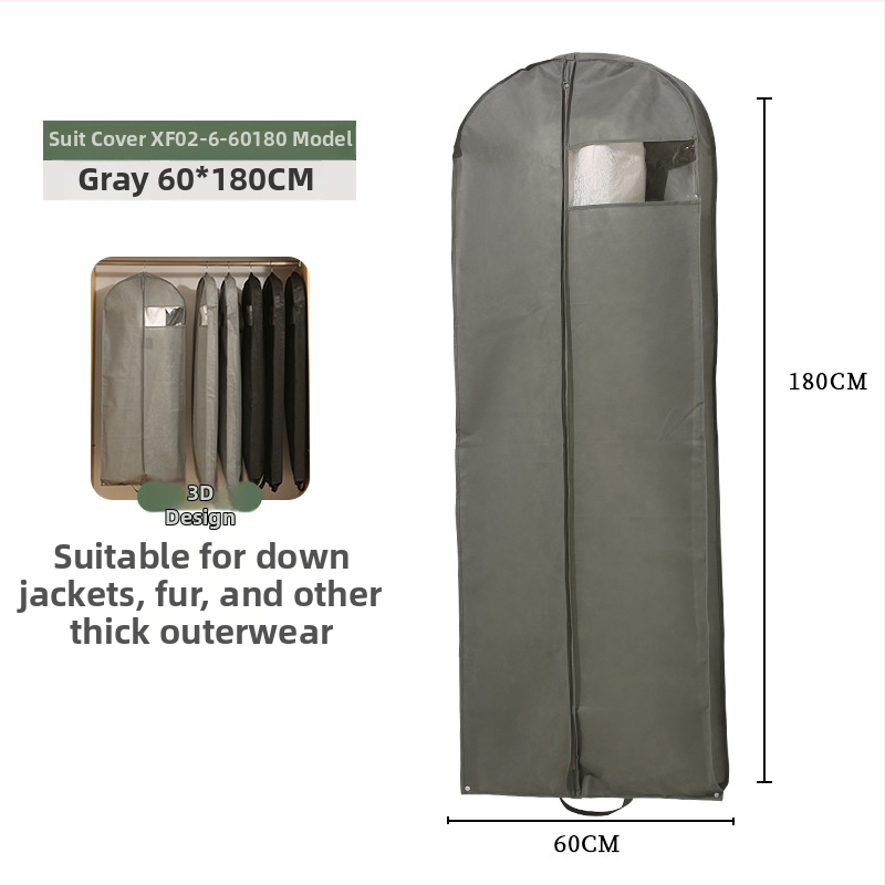 Putekļu aizsargājošs drēbēm ar caurspīdīgu logu, vienkāršs mūsdienīgs stils; PEVA materiāls; piemērots uzvalkam, mētelim, pūkainajam mētelim un līgavas kleitai; aizsardzība pret putekļiem un mitrumu; ceļojumiem un guļamistabai.