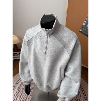 Félzipzáras fleece kabát állógallérral, pamutkeverék anyagból, lazán szabott