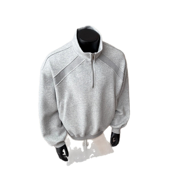 Félzipzáras fleece kabát állógallérral, pamutkeverék anyagból, lazán szabott