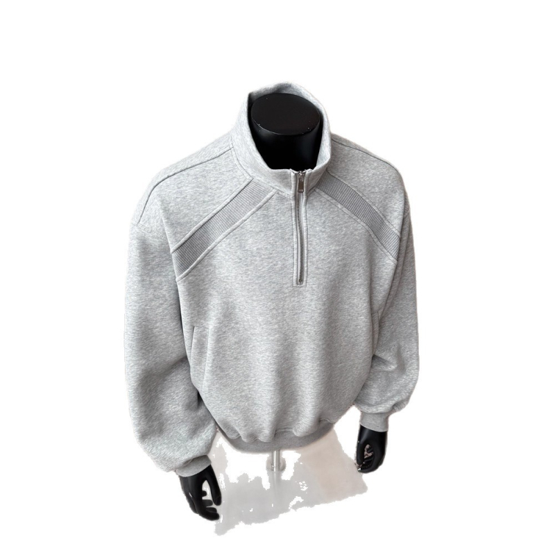 Félzipzáras fleece kabát állógallérral, pamutkeverék anyagból, lazán szabott