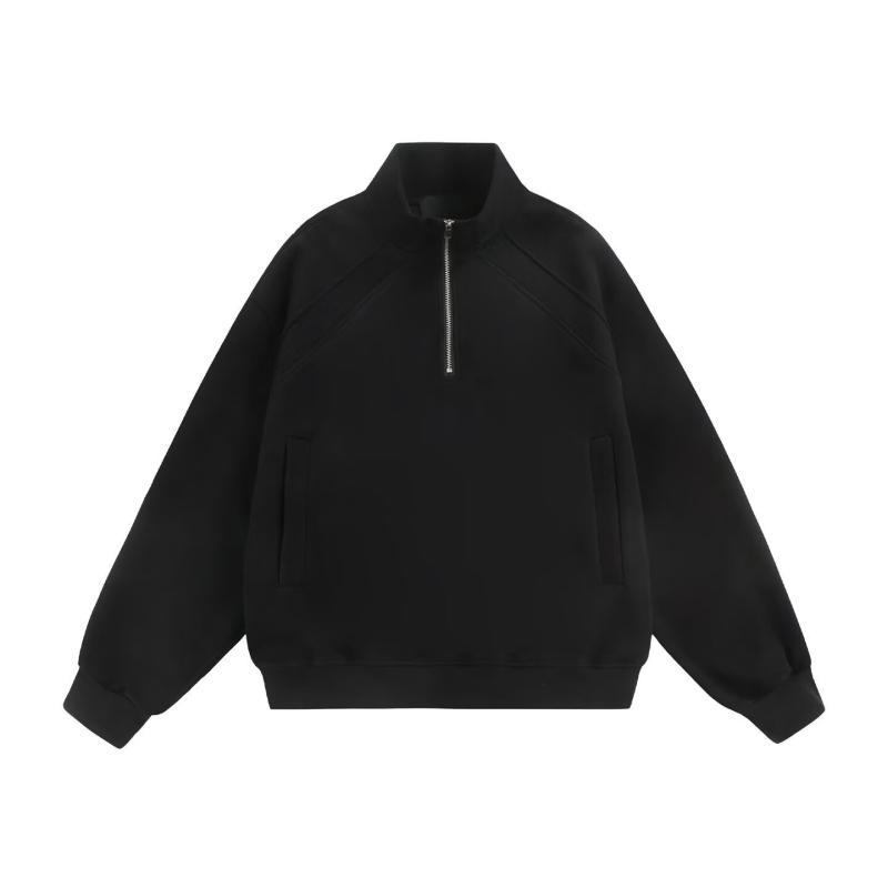 Félzipzáras fleece kabát állógallérral, pamutkeverék anyagból, lazán szabott