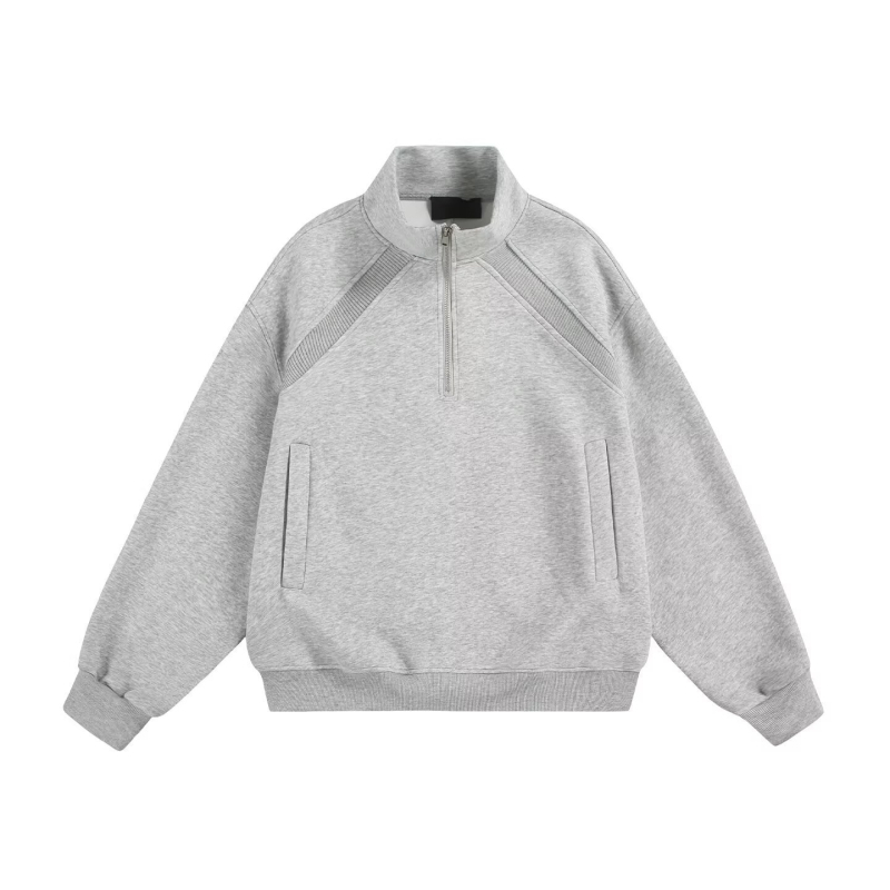 Félzipzáras fleece kabát állógallérral, pamutkeverék anyagból, lazán szabott