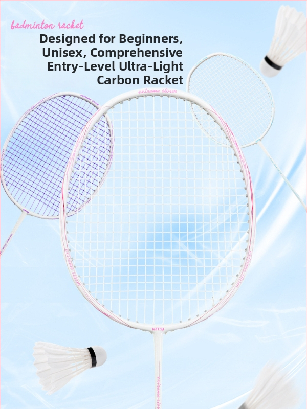 Badmintonireket – süsinikust raam, kaal 85–89 g, otselöök, algajatele sobiv
