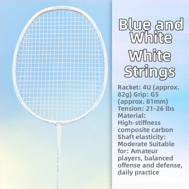 Badmintono raketė – anglies pluošto rėmas, svoris 85–89 g, tiesus smūgis, tinkama pradedantiesiems