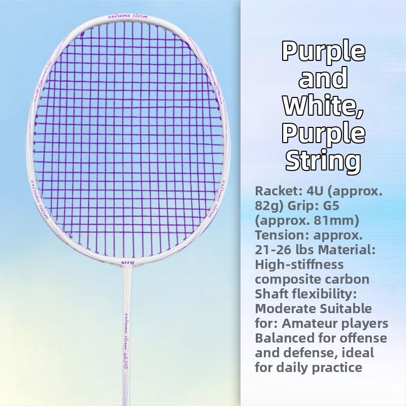 Badmintono raketė – anglies pluošto rėmas, svoris 85–89 g, tiesus smūgis, tinkama pradedantiesiems