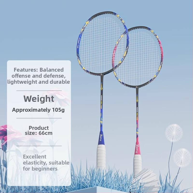 Bedmintonová raketa – rám z ferrozliatiny – hmotnosť 95–100 g – Typ rakety: priamy úder – Struny: nylon – Tlač loga: možné – Pre amatérov a juniorov