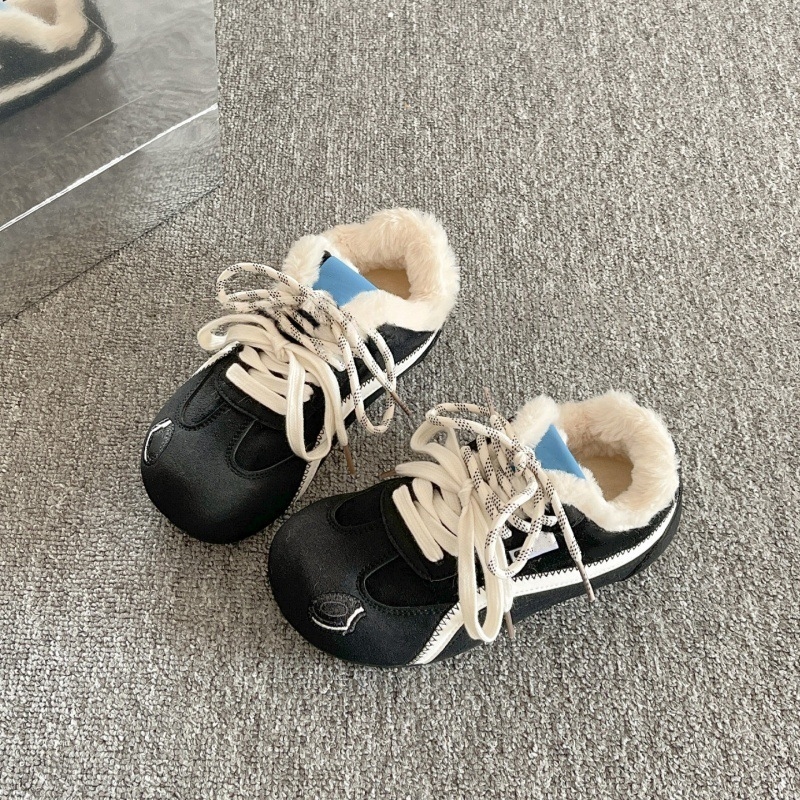Ženske zimske tenisice za trening u korejskom stilu, s vezivanjem, gornji dio od sintetičke kože, uložak od umjetnog krzna, gumena podloga