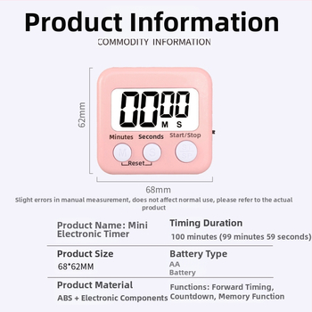 Kaitai KT temporizator digital cu alarmă și cronograf, afișaj LED, alimentare cu baterie, ABS carcasă, formă dreptunghiulară
