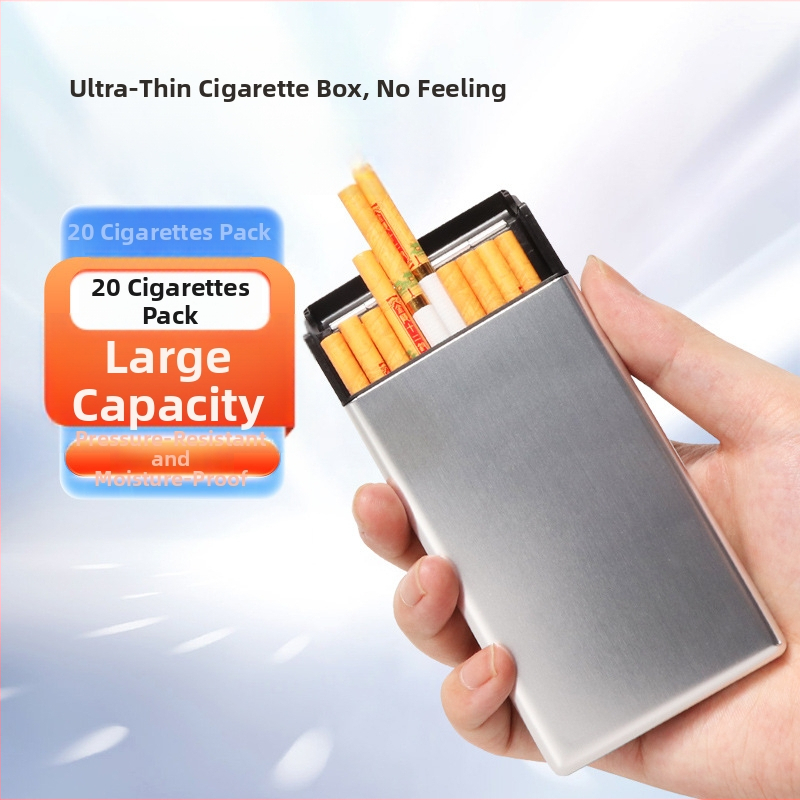 Metāla cigarešu kārba, ļoti plāna, slīdējošs vāciņš, 20 gab., mūsdienīgs minimālisma stils