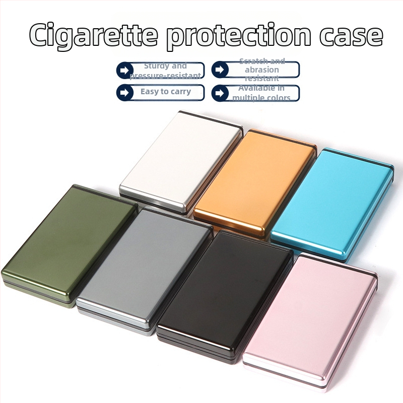 Metalo cigarečių dėklas, labai plonas, stumdomas dangtelis, 20 vnt., šiuolaikiškas minimalistinis stilius