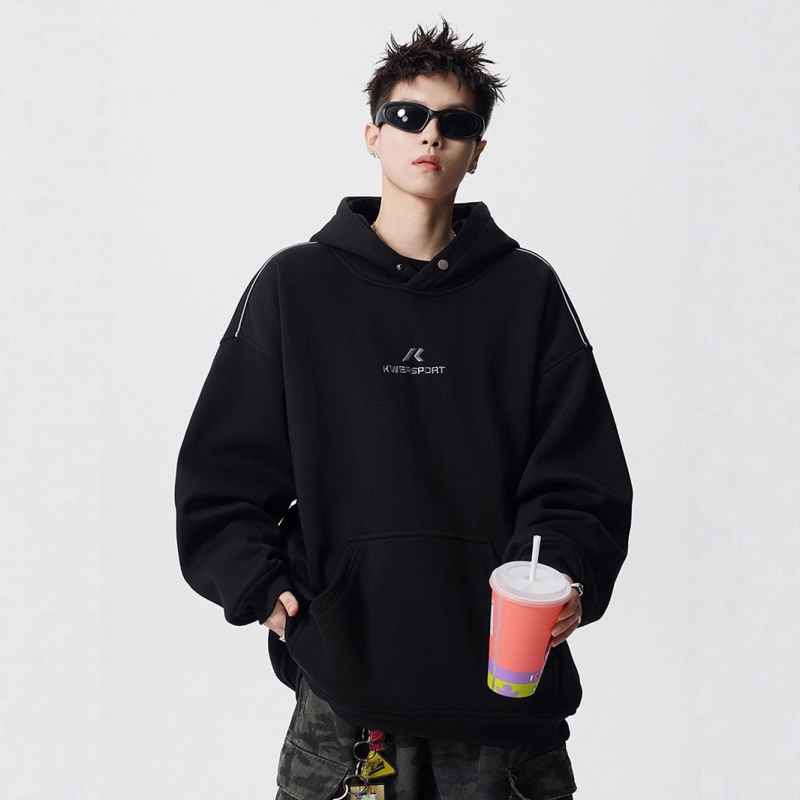 Pulóver kerek nyakú, vastag poliészter-keverék, laza szabás, hosszú ujjú, oldalsó zsebek