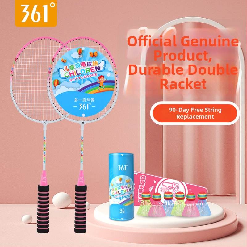 361° Vaikų badminton raketės komplektas – Ferroalloy rėmas, nailono siūlai, svoris 95–100 g, rankenos storis G3, tiesioginio smūgio dizainas