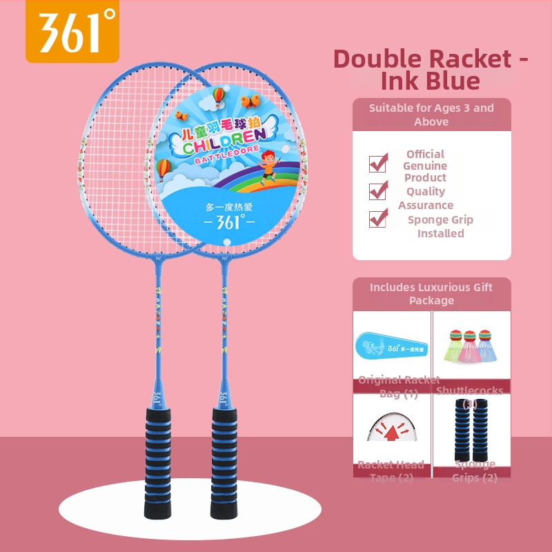 361° Vaikų badminton raketės komplektas – Ferroalloy rėmas, nailono siūlai, svoris 95–100 g, rankenos storis G3, tiesioginio smūgio dizainas