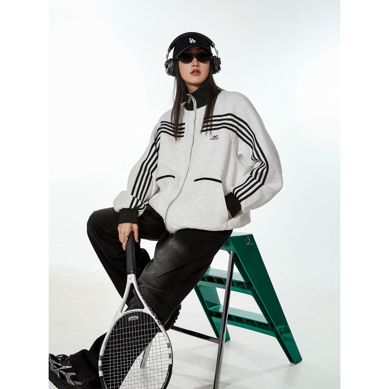 Muška jakna s color-blocking uzorkom, stojeći ovratnik, zip prednji, slobodan kroj, dugi rukav