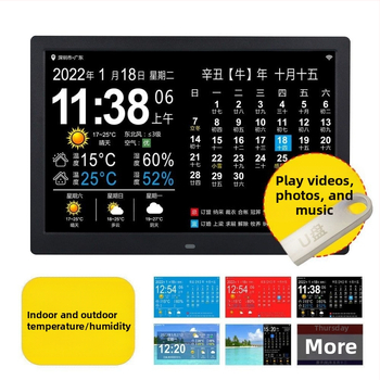 Išmanus sieninis laikrodis su amžinuoju kalendoriumi ir LED rodmenimis, alarm funkcija, išorinis maitinimas, plastikinė korpuso, vienpusis dizainas