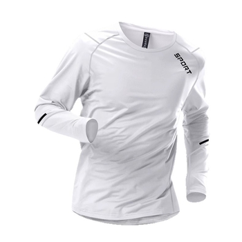Brzo sušeći muški sportski T-shirt s dugim rukavima, prozračni poliester, udoban kroj, okrugli izrez, geometrijski uzorak