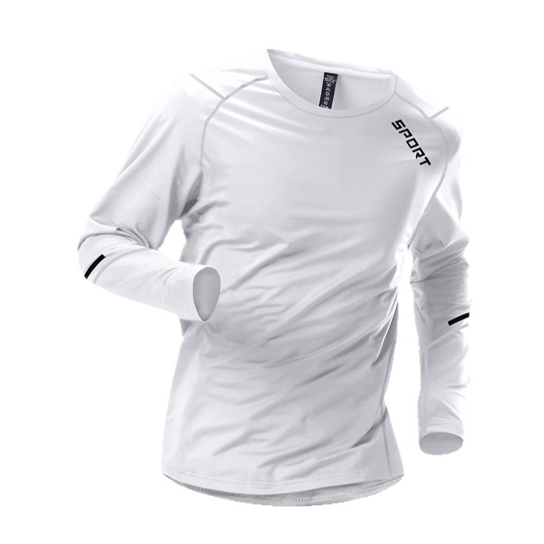 Brzo sušeći muški sportski T-shirt s dugim rukavima, prozračni poliester, udoban kroj, okrugli izrez, geometrijski uzorak