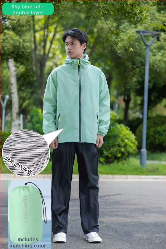 Huijia lietus mēteļa un biksu komplekts, ultra plāns tafta ar PU pārklājumu, piemērots motociklam/e-velosipēdam, dalīts tips