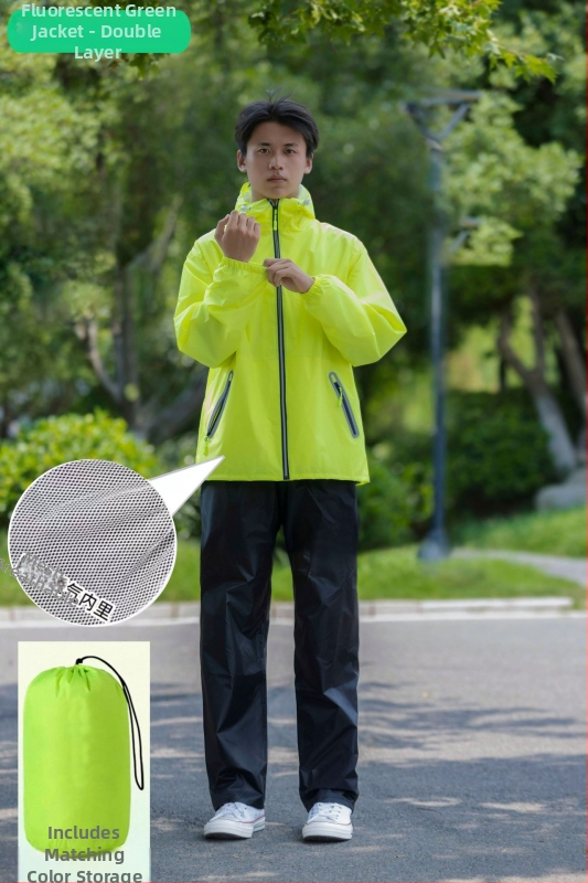 Huijia lietus mēteļa un biksu komplekts, ultra plāns tafta ar PU pārklājumu, piemērots motociklam/e-velosipēdam, dalīts tips