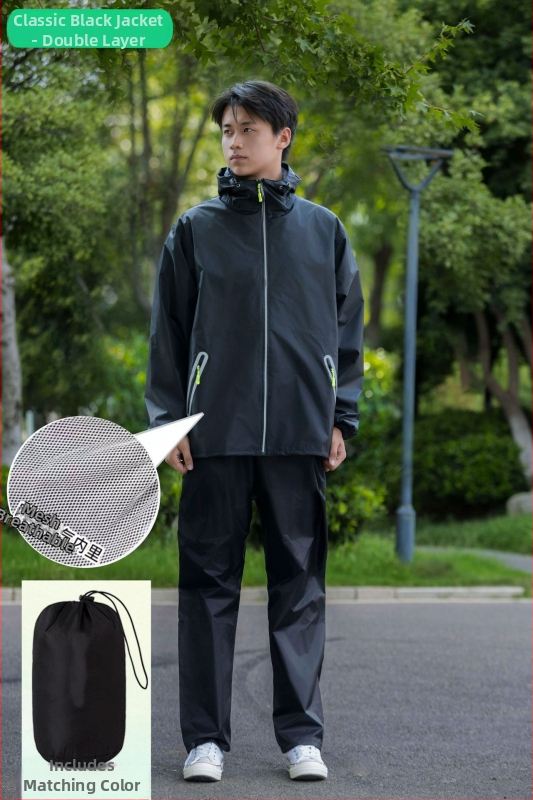 Huijia lietus mēteļa un biksu komplekts, ultra plāns tafta ar PU pārklājumu, piemērots motociklam/e-velosipēdam, dalīts tips