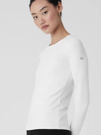 ALOGANT Medvilniniai marškinėliai su ilgomis rankovėmis su ribine tekstūra – drėgmės reguliavimas, greitas džiūvimas, siaura kirpimo linija, ilgis 50–54 cm