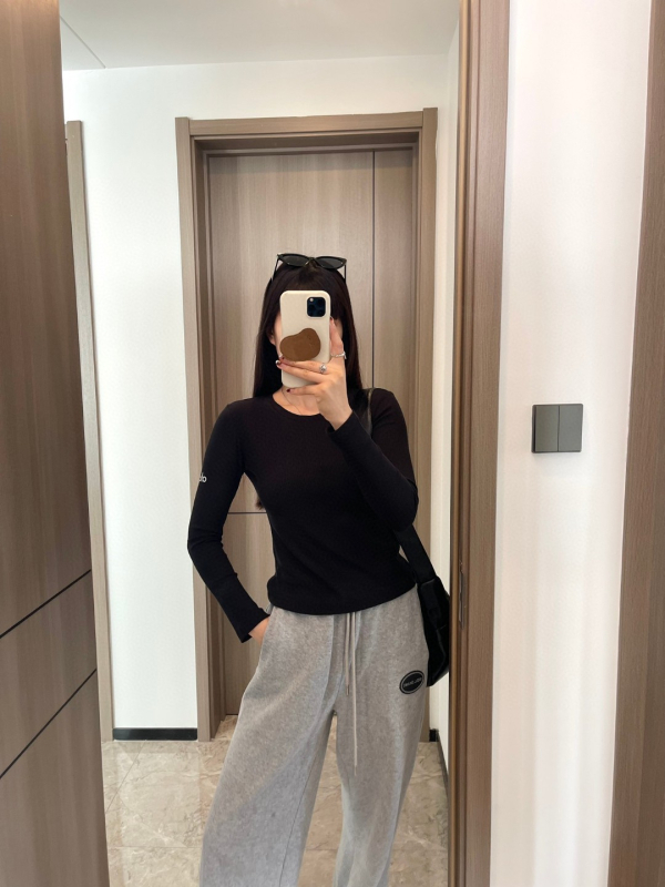 ALOGANT Medvilniniai marškinėliai su ilgomis rankovėmis su ribine tekstūra – drėgmės reguliavimas, greitas džiūvimas, siaura kirpimo linija, ilgis 50–54 cm