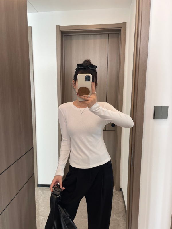 ALOGANT Medvilniniai marškinėliai su ilgomis rankovėmis su ribine tekstūra – drėgmės reguliavimas, greitas džiūvimas, siaura kirpimo linija, ilgis 50–54 cm