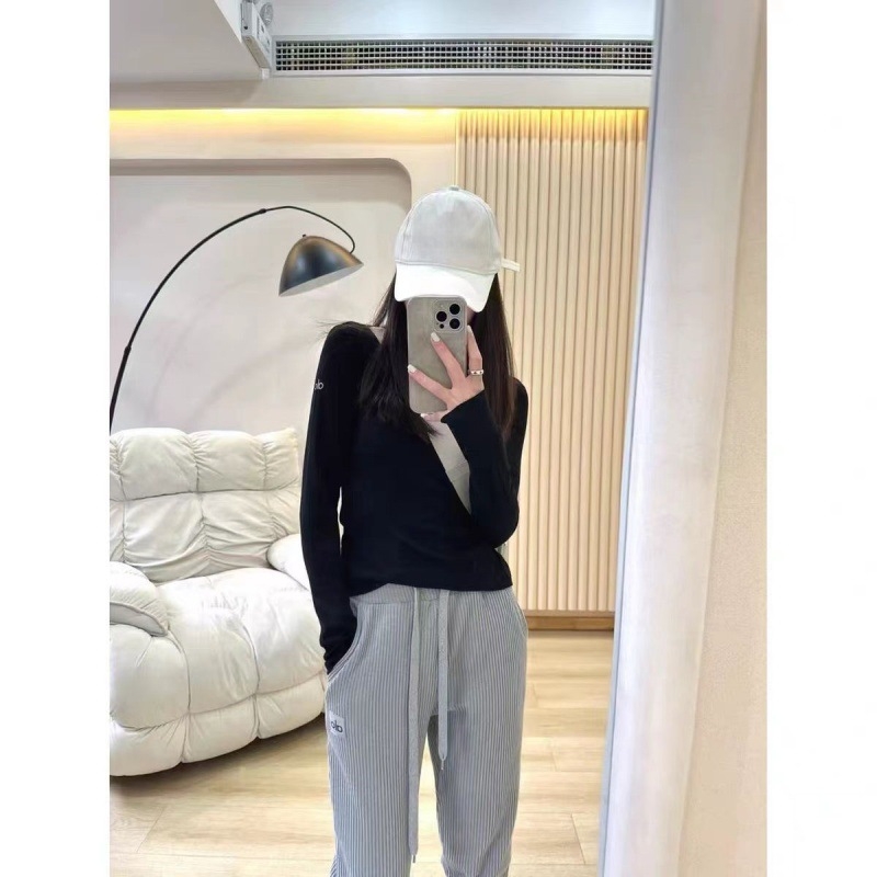 ALOGANT Medvilniniai marškinėliai su ilgomis rankovėmis su ribine tekstūra – drėgmės reguliavimas, greitas džiūvimas, siaura kirpimo linija, ilgis 50–54 cm