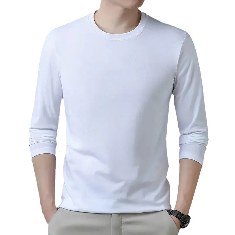 Tricou bărbați din bumbac, cu mânecă lungă, guler rotund, croială slim, țesătură groasă, 96%+ bumbac.