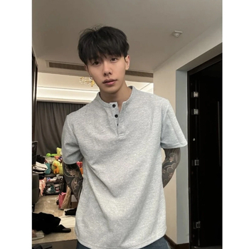 Tricou bărbați cu mâneci scurte, fără guler, guler rotund, respirabil din amestec bumbac-poliester, ușor pentru vară