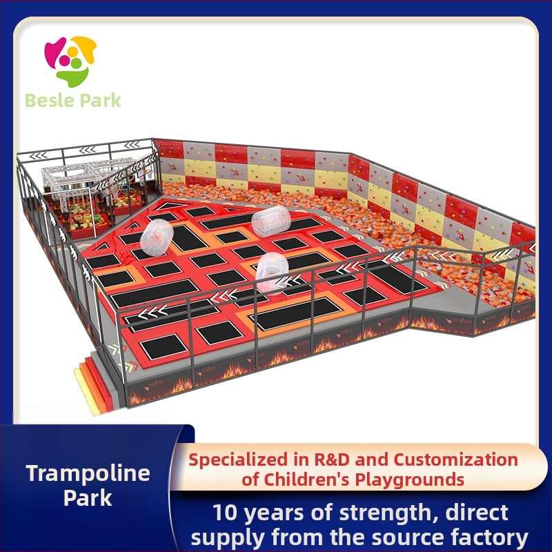 Liels iekštelpu trampolīnu parks — Besle modelis 01, koksnes materiāls, visām vecumu grupām, vietas izklaides aprīkojums