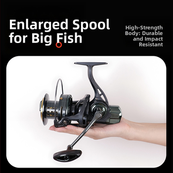 Spinning ritė - visiškai metalinis korpusas, ilga metimo galimybės, lėtas nusileidimas, išlenktas ašis, nerūdijančio plieno guoliai, skirta jūrų žvejybai