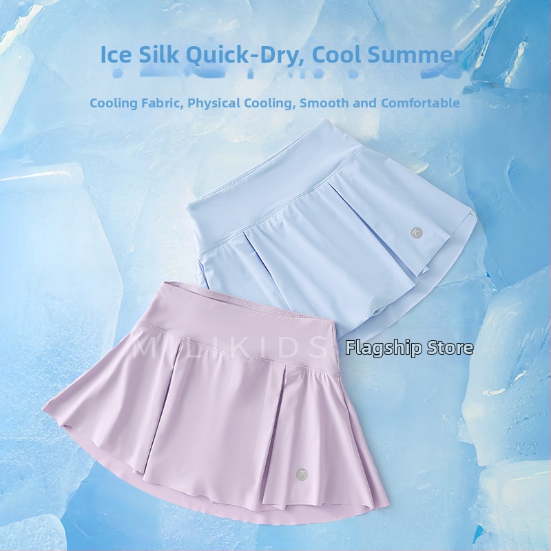 Meitenēm paredzēta badmintonam plūstoša plisēta svārki, ātri žūstošs ledus-silkas audums, 89,1% neilons, A-līnija, oderējums no neilona, vasara