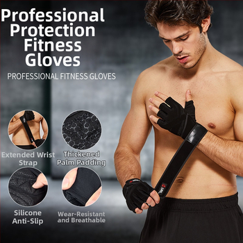 Treniruotės fitneso pirštinės su delno apsauga – neslystantis sukibimas, poliesterio pluoštas, suaugusiems, lauko fitnesui ir dviračių sportui