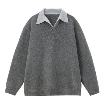 Férfi kötött pulóver kerek nyakkal, színes blokkos mintázat, hosszú ujjú, laza szabás, poliészter-keverék