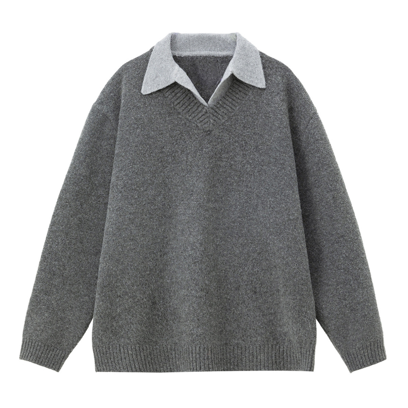 Férfi kötött pulóver kerek nyakkal, színes blokkos mintázat, hosszú ujjú, laza szabás, poliészter-keverék