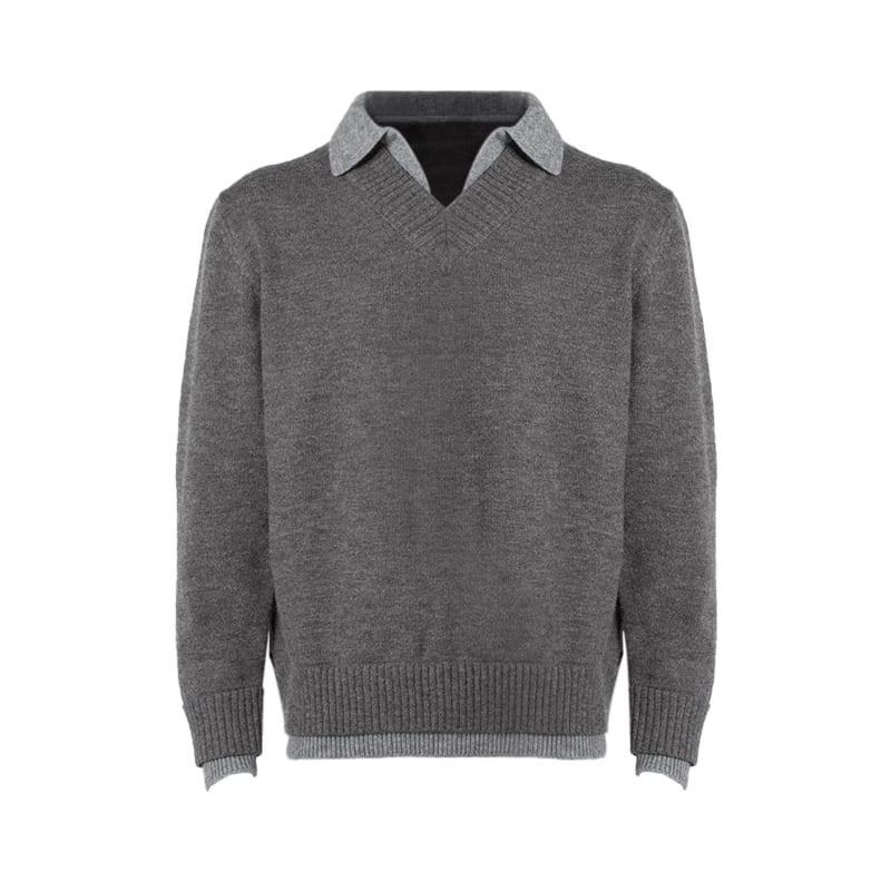 Férfi kötött pulóver kerek nyakkal, színes blokkos mintázat, hosszú ujjú, laza szabás, poliészter-keverék