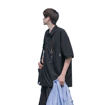 Αντρικό πόλο με κοντά μανίκια, χαλαρή γραμμή, στυλ Χονγκ Κονγκ, κολλάζ ραφή