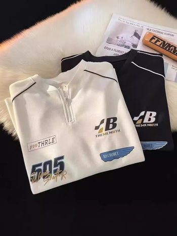 Μπλούζα T‑shirt με εκτύπωση γραμμάτων σε στυλ Χονγκ Κονγκ, χαλαρή γραμμή, στρογγυλός λαιμός, ύφασμα από πολυεστερική ανάμειξη