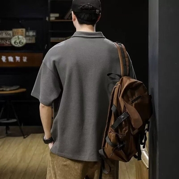 Polo bărbătesc – croială lejeră, mâneci scurte, culoare solidă, stil coreean, material din bumbac perlă cu peste 96% bumbac, lavabil la mașină, vară.